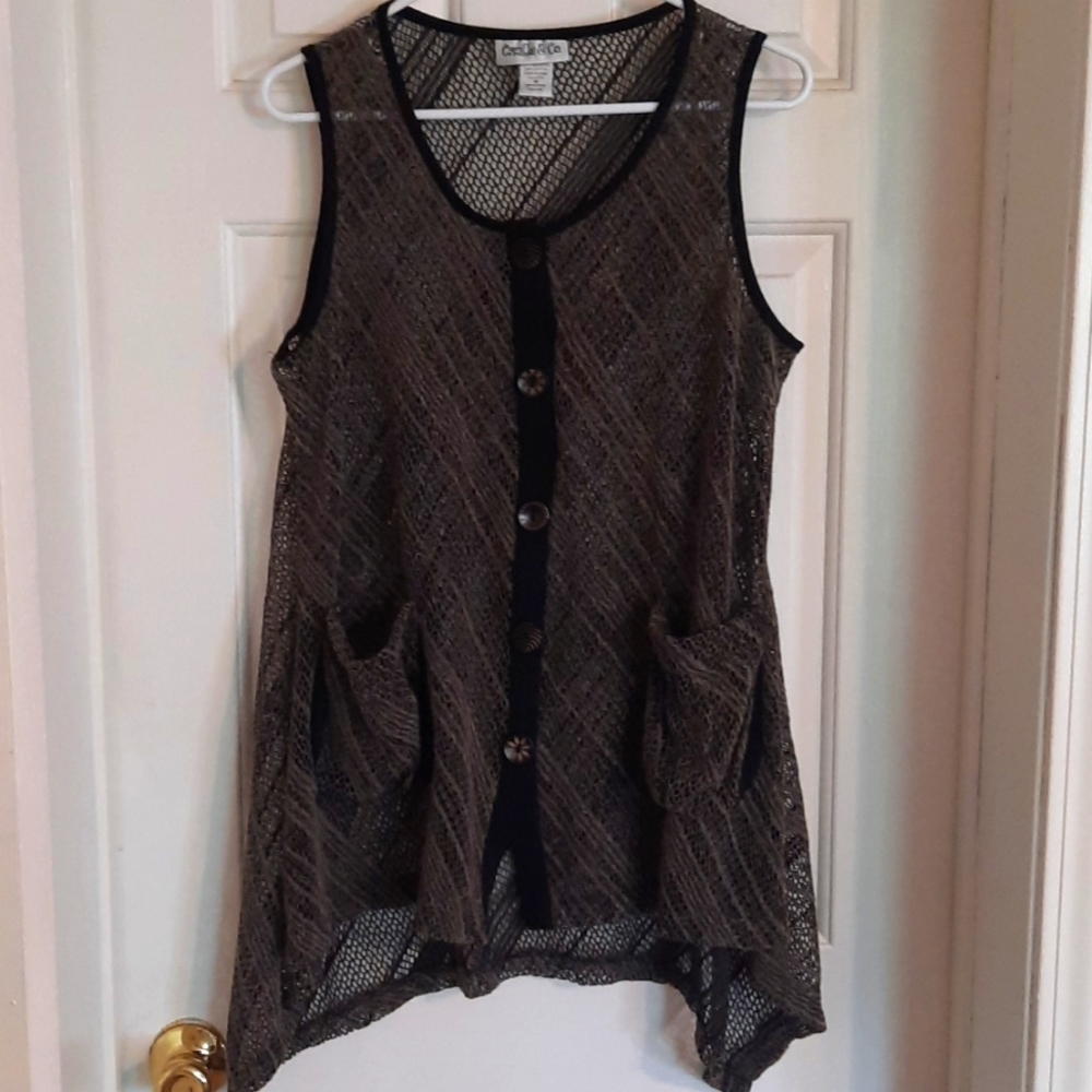 Camille & Co button up mesh texture Blouse tank vest , beautiful